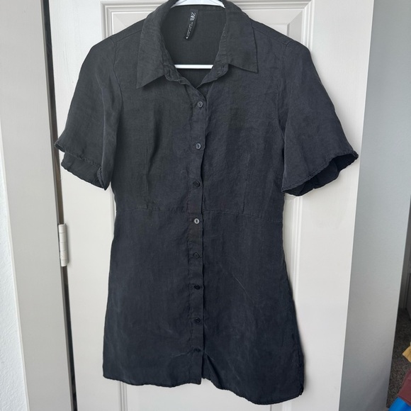 Zara black button down shirt collared mini dress size small - Picture 2 of 6